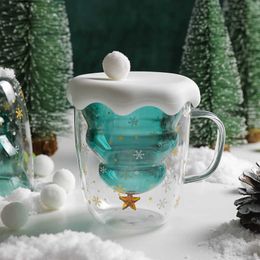 Mugs Christmas Cup Glass Ins Style Kawaii Creative Tree Cute Glasses S met deksels Melk geschenken voor meisjes Y2210