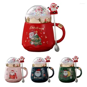 Tasses de noël, figurines mignonnes du père noël, tasse en céramique faite à la main avec couvercle, cuillère, tasses à thé amusantes pour boissons au chocolat