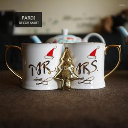 Tazas Regalo de Navidad Taza de café Sr. Sra. Mango dorado con un colador de té de árbol gratis 1 pieza / lote