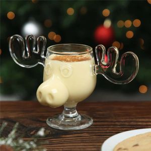 Tasses Tasse en verre de noël bois de père noël corps de renne tasse artisanat Transparent vin lait café cadeau 231124