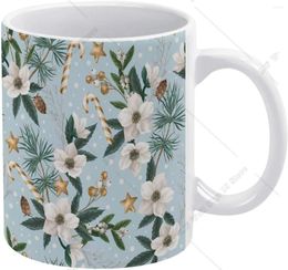 Tasses de Noël fleurs dorées cloches tasse de neige à neige en céramique tasse de boire avec poignée 11 oz pour cadeau de bureau