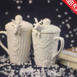 Mokken Kerstmis Milu Deer Coffee Cup 3D Animal S met deksel schattige melk S sneeuw keramische mok ontbijt Xmas Gifts y2210
