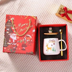 Tasses de Noël tasse tasse à café Boîte cadeau en céramique créative de grande capacité cuillère avec couvercle