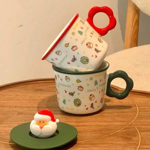 Mokken Kerstmok Present Porselein Coffee Cup met deksel en lepel Creative Santa Claus Milk Tea Water