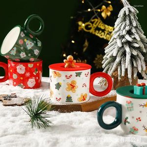 Tasses de Noël tasse avec couvercle tasses en céramique dessin animé cadeaux de café de grande valeur pour les filles