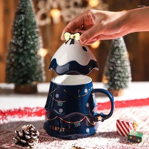 Tasses cadeau de tasse en céramique de série de Noël avec le couvercle et la cuillère pour les couples de famille