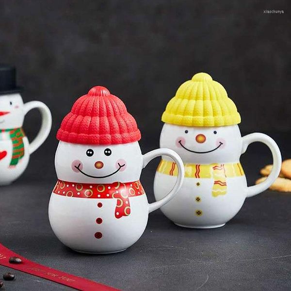 Tasses De Noël Bonhomme De Neige Tasse En Céramique Creative Cartoon Avec Couvercle Tasse À Eau Ménage Bouilloire Café Pot Mignon Boisson Cadeau