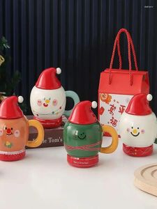 Tazas Taza de muñeco de nieve de Navidad Día creativo Regalo Taza de cerámica Agua de gran capacidad con tapa Cuchara