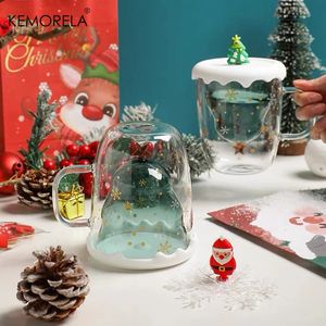 Mokken Kerstboom Glas Ster Kopje Koffie Creatieve 3D Transparante Dubbele Anti Brandwonden Melk Sap Kinderen Gift 231122