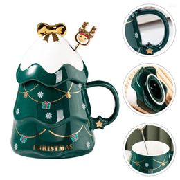 Tazas Taza de café de cerámica en forma de árbol de Navidad Bebida helada de nieve Beber con cuchara de licuadora de alce Día de San Valentín