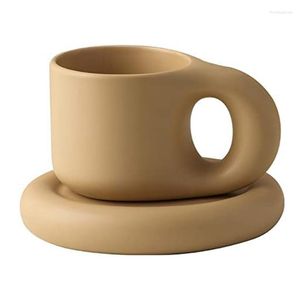 Tazas Taza de café gordita Taza de té linda con platillo Novedad Mango gordo Conjunto para decoración del hogar Oficina