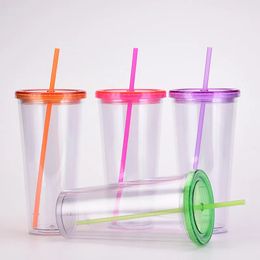 Tasses Gobelet en acrylique transparent 32oz tasse d'eau avec paille tasse de voyage en plastique gobelets à café glacé à Double paroi pour cadeau de demoiselle d'honneur 231007