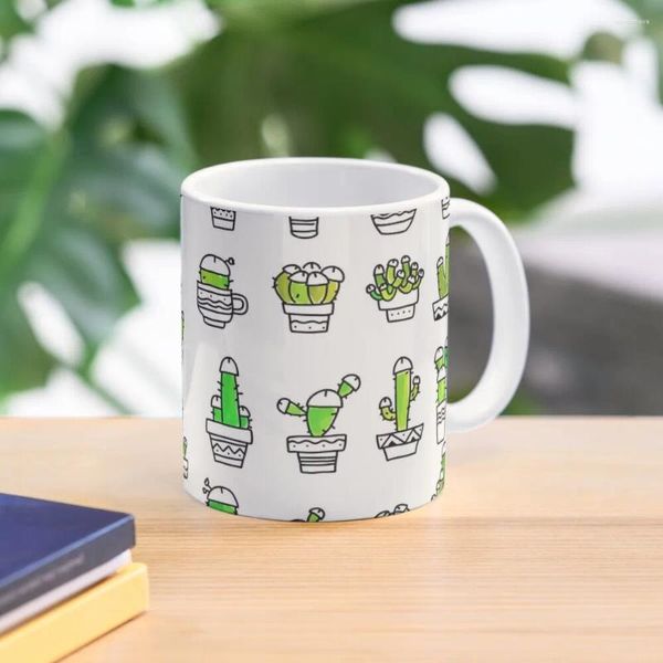 Tazas POLLA PLANTAS CACTUS VERDE ACUARELA Taza de café Taza de cerveza de viaje Té térmico y tazas