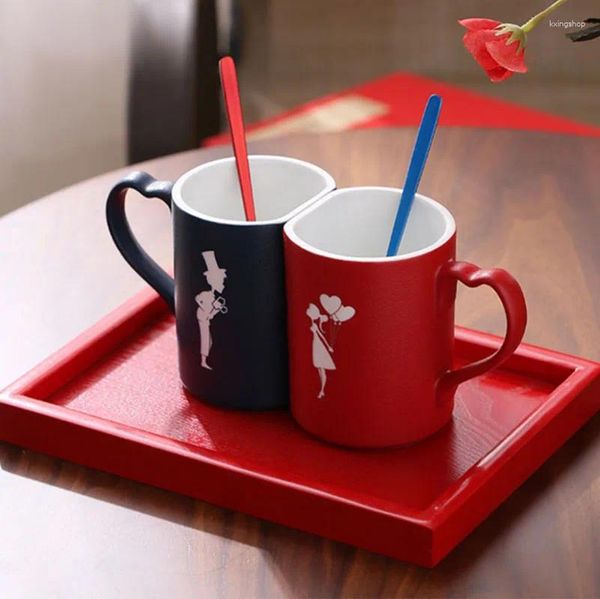 Tazas Coffee Pare Juego de tazas Copa de cerámica de té única para novios Aniversario de cumpleaños de regalo de novios