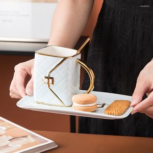 Mokken koffiekopje en schotel set creatieve tas vorm dim sum keramische plaat zakelijk geschenk met lade