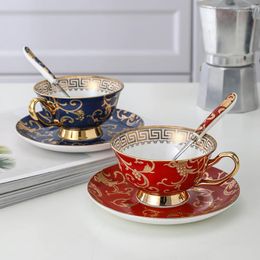 Tasses à café de style européen, petit ensemble de luxe en céramique, doré, exquis, rétro britannique, thé de l'après-midi, haut de gamme élégant