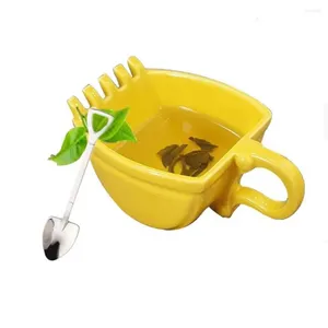 Mugs Coffee Cup Excavator Bucket Mok keuken accessoires lepel Taartthee geel oranje zwart 340 ml duurzaam