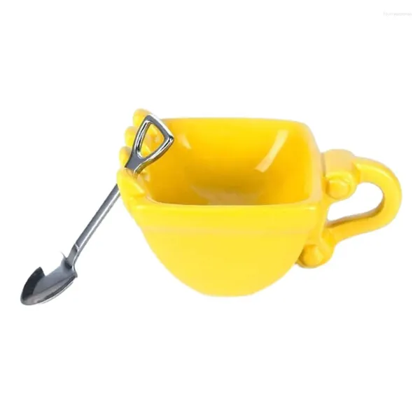 Tazas Taza de café Excavadora Cubo Taza Accesorios de cocina Cuchara Pastel Té Amarillo Naranja Negro Plástico ABS