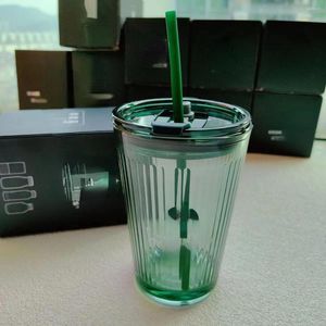 Tazas Taza de café Mini Pequeña Paja Verde Doble Sip Vidrio Oscuro Alto Nivel de Apariencia Mesa Agua Leche