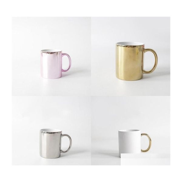 Tazas Taza de café Sublimación Espacios en blanco Siery dorado Taza plateada Vasos Empuñadura Fondo plano Diy Festival Regalo Latón Tazas Moda Offic Dhdkq