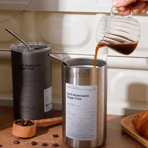Mugs Coffee Cup Thermos Roestvrij staal Dubbele lagen Koeler Straw Cup Ice American Coffee Mok Water fles draagbare herbruikbare mok 240417