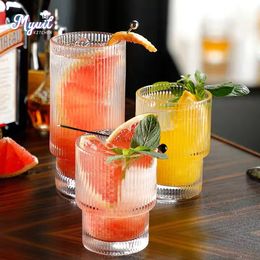 Tasses Tasses en verre de café Verrerie empilable Stripe Simple Transparent Cocktail Bar Boissons Soda Eau Jus Tasse Drinkware 231206