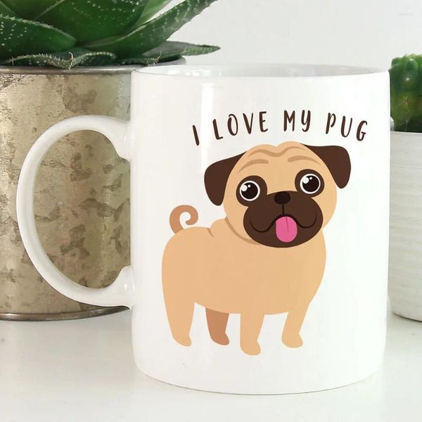 Tasses tasses à café I Love My Pug Pet Lovers Bree Bree Bree Birthday Novelty Ceramic Gift