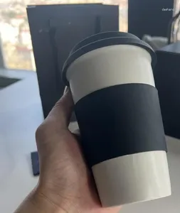 Tasses Tasse à café INS tendance luxe tasse en céramique pratique avec couvercle grande capacité noir minimaliste Design bureau eau boîte-cadeau