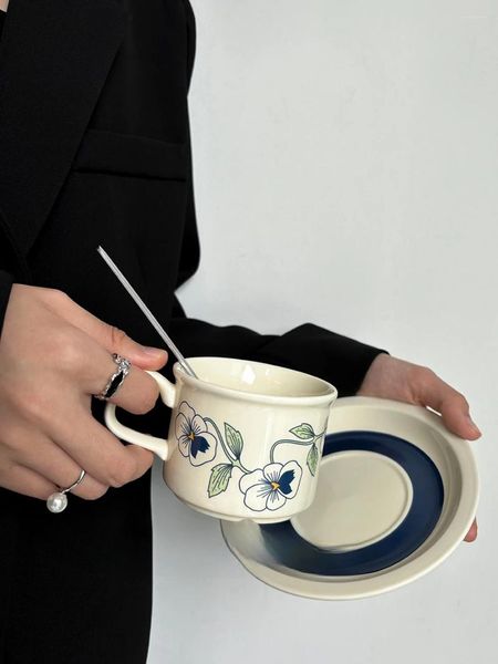 Tasses à café rétro peintes à la main, tasse à Latte orchidée, costume de thé de l'après-midi