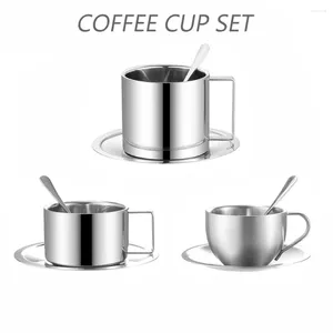 Mugs Coffee Tea Cup en Saucer Set 304 Roestvrijstalen theekopjes Latte Cups Breakfast Dubbelkol