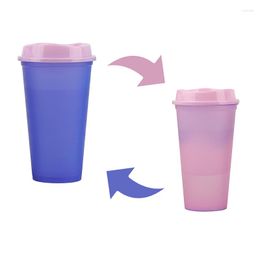 Tasses couleur changeante brève mode tasse à café tasses à eau froide gobelet en plastique PP avec couvercle 473 ml adapté au gymnase de bureau