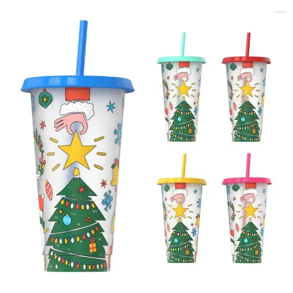 Tazas Tazas que cambian de color Agua reutilizable con pajitas Bebidas frías de plástico coloridas Vaso de viaje para bebida de jugo de batido
