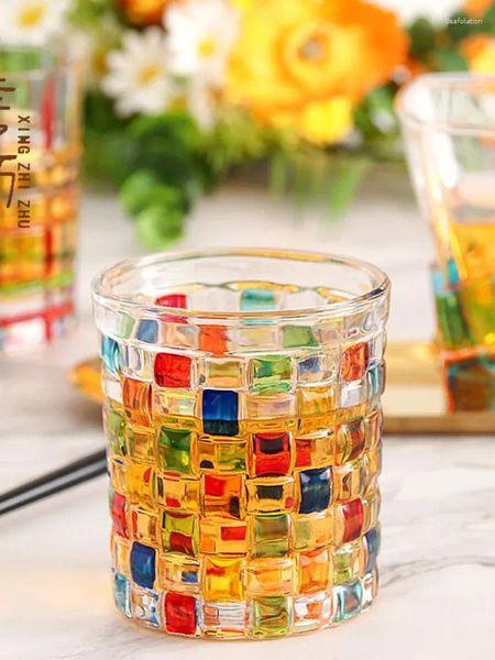 Tasses en verre coloré, mode nordique, motif peint à la main, épais, tissé à l'eau, whisky, vin étranger