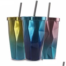 Tasses Colorf tasse l à l'intérieur et à l'extérieur 304 en acier inoxydable Diamond Thermos Gradient Ribbon St Drop Livil