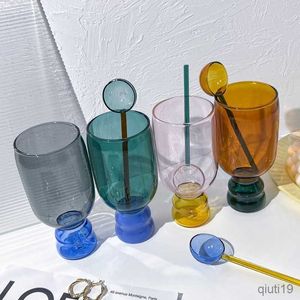 Tasses ensemble cadeau coloré tasse en verre avec cuillère tasse en verre tasses à café boire anniversaire cadeau Pack maison verres décoratifs R230712