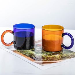 Tazas Taza de café colorida de la oficina del vidrio de agua Pareja con la taza de la leche del horno de microondas de la manija