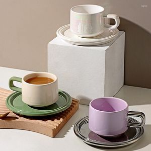 Tasses Tasse À Café En Céramique De Couleur Contrastée INS Tasse De Bureau À Domicile Simple Avec Soucoupe Petit Déjeuner Jus De Lait Après-Midi Thé Restaurant Utilisation