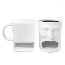 Tasses Cookie Tasse à café Funny Man Face Céramique avec poche Nouveauté Latte Tasse à thé pour la maison El