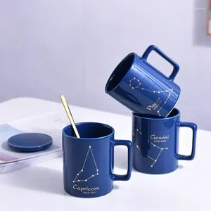 Mokken COSTA Same Cup keramische mok met deksel Twaalf sterrenbeelden Klein Blue Coffee Gift