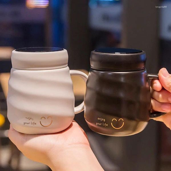 Tasses Couples avec haute beauté ménage en céramique femme bureau tasse d'eau potable couvercle thé miroir visage
