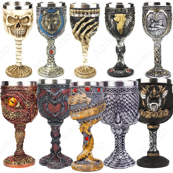 Tazas creativas 3D estilo gótico copa de vino contienen garra de dragón vikingo cráneo esqueleto punk copa de vino regalos de Halloween Bar Drinkware Cup 230607