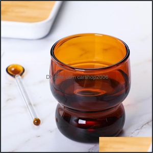 Tasses Creative Amber Glass Accueil Café Lait Tasse Moderne Minimaliste Couleur Transparent Eau Avec Cuillère Tasse Drop Livraison 202 Carshop2006 Dh9Iu