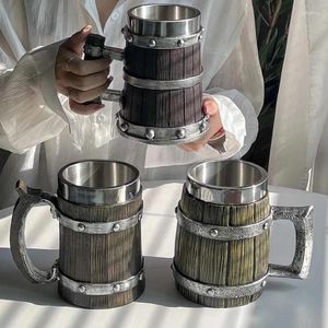 Mokken Creatieve en gepersonaliseerde simulatie Bier Mok grote capaciteit Dubbele laag roestvrijstalen 3D -hars isolatie Viking Style Cup