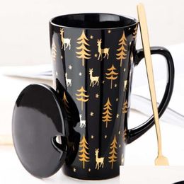 Mokken creatieve zwarte witte mug set paar kopje met deksel lepel persoonlijkheid melksap koffie thee waterbekers gemakkelijk draagtravle home t200 dhint