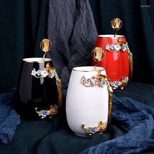 Tasses créatives de café chinois tasse de tasse de lait de lait en émail therme de fleur de fleur set water drinware anniversaire mariage cadeau