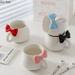 Tasses créatives en céramique décorées avec nœud, tasse de thé de l'après-midi, dessin animé mignon, café, boisson à la maison, jus de lait, cadeaux de haute beauté