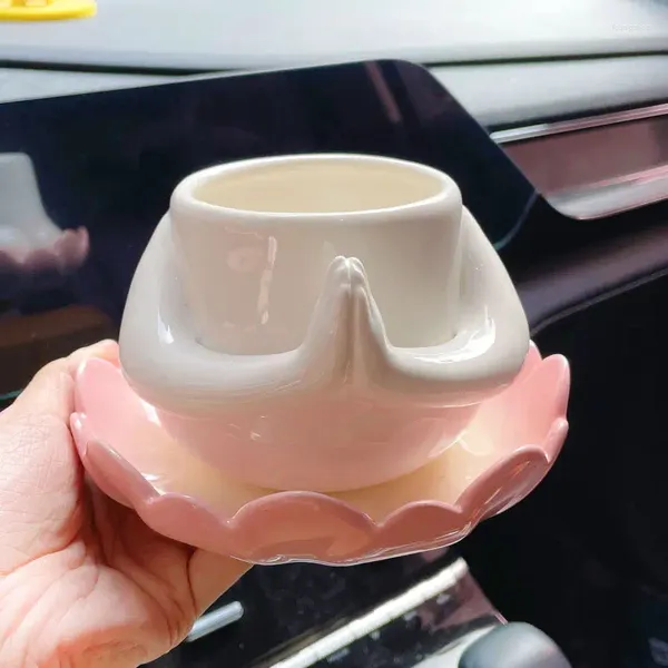 Tazas creativas de la copa del templo budista Cerámica con placa de loto tazas de agua de chicas rosadas pequeñas y alta belleza juego de café regalo de cumpleaños
