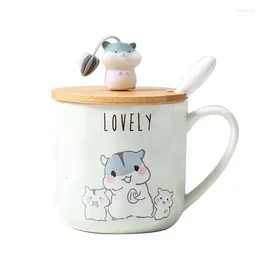 Tasses Creative Cartoon Hamster Mug avec couvercle cuillère 400 ml tasse tasse de café en céramique tasse de boisson drinkware cadeau