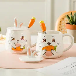 Tasses Créative Cartoon Mug mignon moderne simplicité couvercle cuillère céramica lait ensemble de maison réutilisable Tazas de Cafc Offee Cup