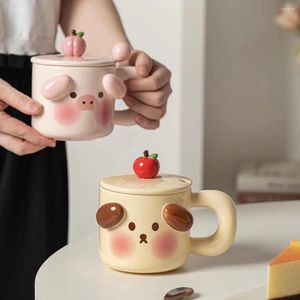 Tasses Créative Cartoon Mug avec couvercle tasse de café en céramique peints à la main